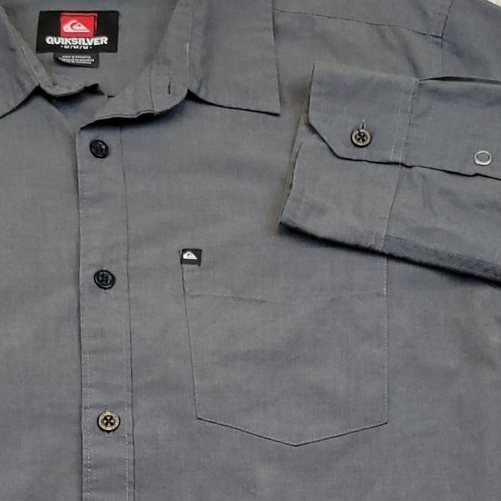 Quiksilver Mens M Long Sleeve Button Up Shirt Dark Gray Medium Cotton‎ Blend